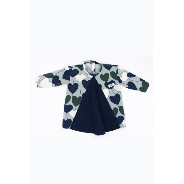 Vestido pico con mangas largas algodón orgánico con elastano estampado corazones Vestido pico con mangas largas algodón orgánico con elastano estampado corazones