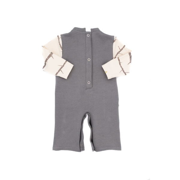 Pelele recién nacido prematuro algodón orgánico gris pájaros Pelele recién nacido prematuro algodón orgánico gris pájaros