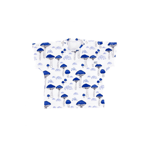 Camiseta manga japonesa corta algodón orgánico setas azules Camiseta manga japonesa corta algodón orgánico setas azules