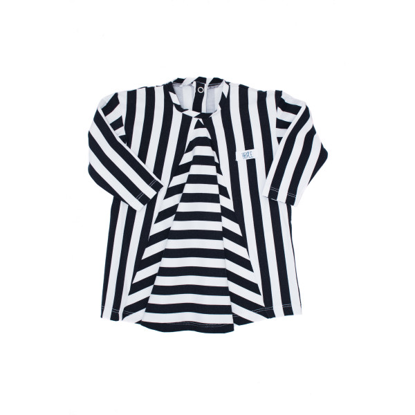 Vestido pico con mangas largas algodón orgánico con elastano estampado rayas blancas y negras Vestido pico con mangas largas algodón orgánico con elastano estampado rayas blancas y negras
