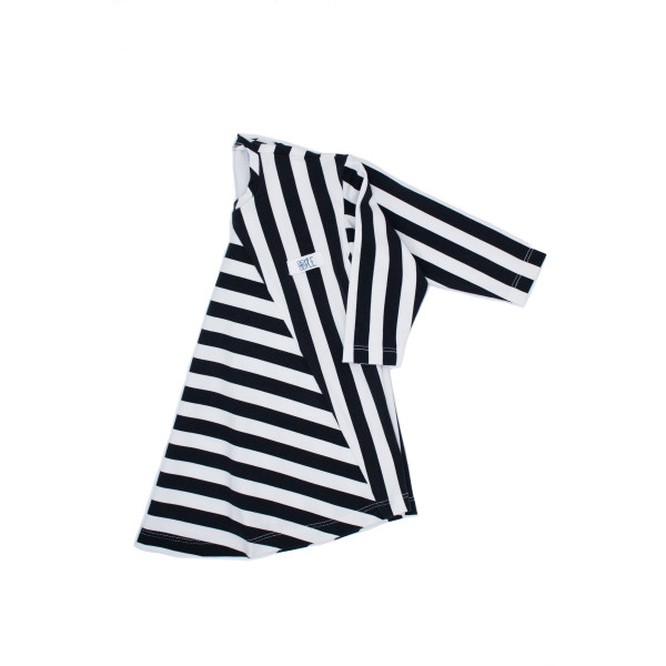 Vestido pico con mangas largas algodón orgánico con elastano estampado rayas blancas y negras